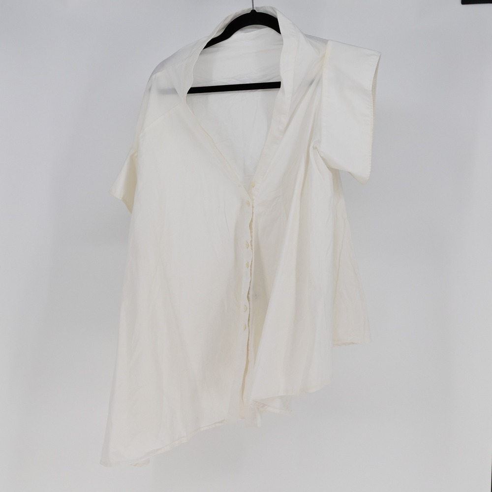 Palmer Harding Asymmetrical Hem Button Front Short Sleeve Cotton Blouse Shirt 12